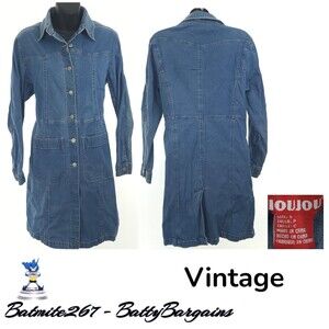 VTG JOUJOU Womens S Western Shirt Dress L/S Blue Denim Button Up 80s 90s EUC